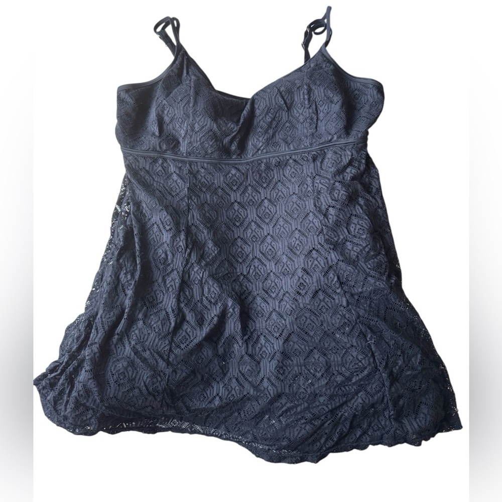 Swimsuits For All Black Crochet Lace Swim Dress Size 24